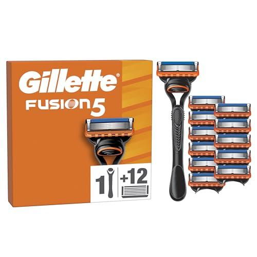 DESCUENTAZO 40% DESCUENTO Gillette Fusion5 Maquinilla De Afeitar Hombre Con Recambios, 1 Mango y 12 Cuchillas De Afeitar Con 5 Hojas, Banda De Gel Lubricante y Recortadora De Precisión