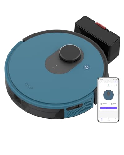 OKP L1 Aspiradora Robot con Navegación LDS，Aspiradora con Cepillo en V antienredos,3800 Pa, 150 Mins,Recarga automática,Wi Fi/App/Alexa,Apto para Suelos Duros y Pelo de Mascotas,Azul