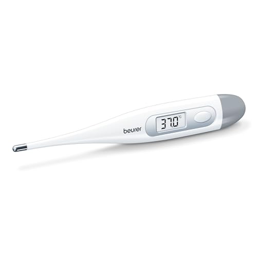 20% DESCUENTO Beurer FT09 Termometro Digital y Corporal, Resistente al Agua, pantalla LCD con rango de medición +/  0.1 ºC, señal acústica, sin Cristal, Color Blanco