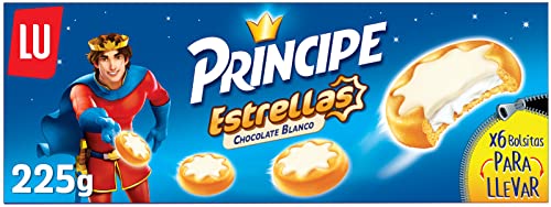 Príncipe Estrellas, Galletas Cubiertas de Chocolate Blanco y Rellenas de Crema de Leche y en Forma de Estrella, 225g