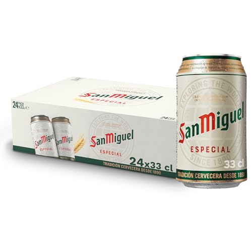 39% DESCUENTO San Miguel Especial Lager, Pack 24 Latas x 33cl, Cerveza Premium Española, Calidad Tradicional y Sabor Refrescante, 5.4% Volumen de Alcohol
