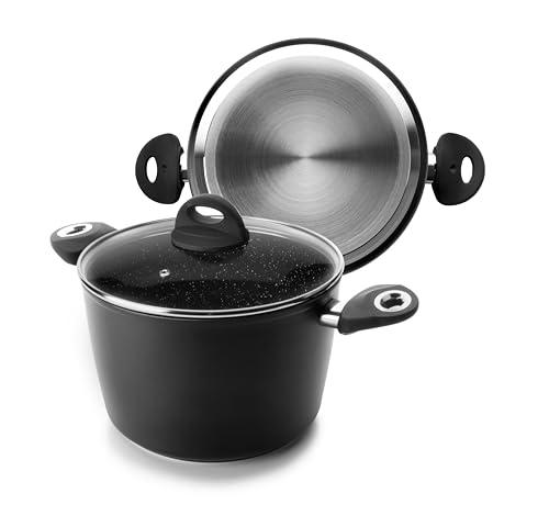 IBILI   Olla natura con tapa de cristal, 24 cms, Antiadherente estilo piedra, Apta para induccion