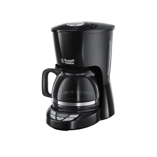 61% DESCUENTO Russell Hobbs Cafetera de Goteo [1,25l, 12 tazas pequeñas / 10 tazas grandes, digital, programable] Textures Plus (tecnología de rociado avanzada, filtro extraíble, cuchara medidora, negro) 22620 56