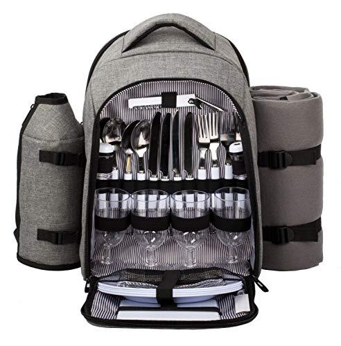 DESCUENTAZO 59% DESCUENTO Hap Tim Mochila de Picnic a Prueba de Agua para 4 Personas con Conjunto de Cubiertos, Botella Desmontable/portavasos, Manta de velln, Placas para el Tiempo de Picnic (Gray)