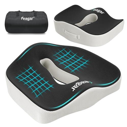 Feagar Cojin Coxis de Espuma Memoria Portátil Cojin Silla Oficina Cojin Antiescaras Cojin Asiento Coche Conductor, Sillas Gaming, Rueda, Funda Lavable, Negro