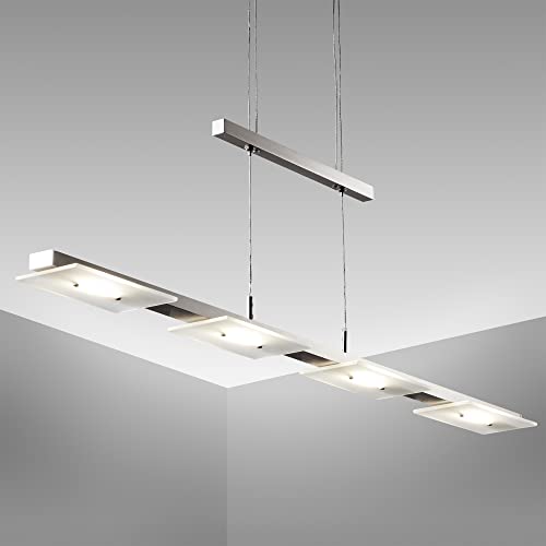 OFERTÓN SUPREMO 81% DESCUENTO B.K.Licht Lámpara LED de techo colgante de metal y cristal auténtico, altura regulable, 4×4,5 W, 1600 lm, 3000 K, índice de protección IP20, color níquel mate