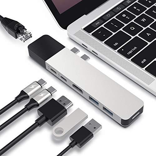 HYPER Drive Hub USB C, Adaptador del Cubo Doble Tipo C para Macbook Pro, 6 en 2 Multi Puerto Thunderbolt USB Dongle w Gigabit Ethernet, 100W de 40 GB/S C USB, 5 GB/S Type C 60W PD, 4K Hdmi