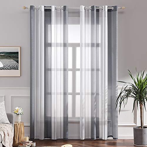 MIULEE Cortinas Salon Modernas con Rayas Blanco y Gris, Bonitas Cortinas Dormitorio Juvenil con Ojales, Translucidas Visillos para Ventanas Habitacion, Visillos Salón 2 Piezas, 2X A140xL245CM