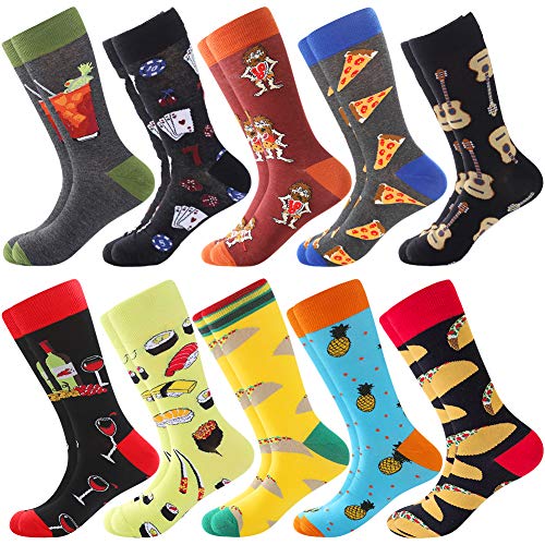 Bonangel Calcetines de algodón estampados para hombre, patrones de fantasía, diseños divertidos y coloridos 10 Paia pizza 2 Talla única