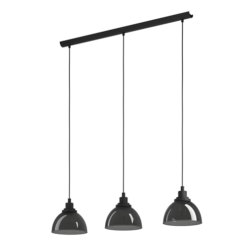 OFERTÓN SUPREMO 85% DESCUENTO Eglo lámpara colgante Beleser, candil de 3 luces para comedor, iluminador de metal en negro y cristal ahumado en negro transparente, luminaria de comedor colgante, E27, 90,5 cm