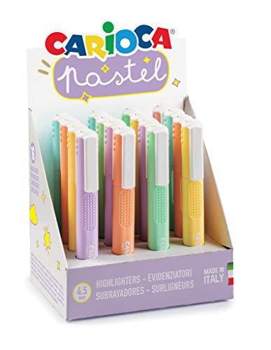 CARIOCA Subrayadores Pastel | Expositor con 16 subrayadores Colores Pastel | A Base de Agua y lavable, Punta Biselada