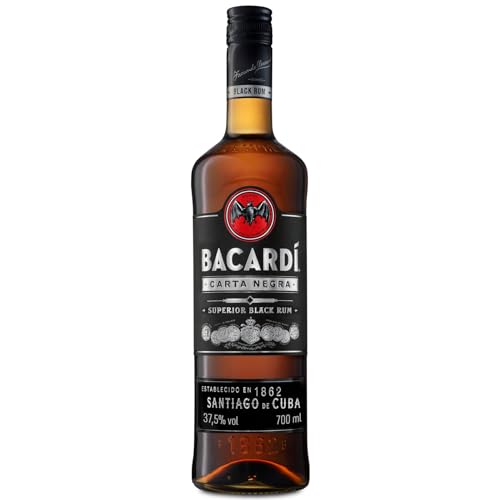 Ron Negro Superior BACARDÍ Carta Negra, ALC. 37,5 %, 70 cl / 700 ml, el icónico ron caribeño, perfecto para cócteles tropicales