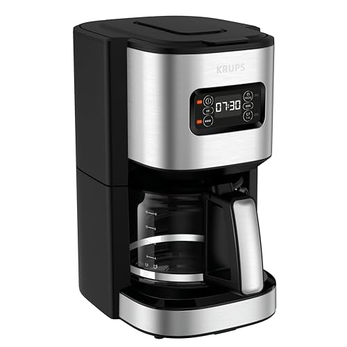 45% DESCUENTO Krups First – Cafetera de filtro 1,25 L, acero inoxidable, temporizador 24 horas, selector de intensidad de la infusión, cabezal de agua, modo preinfusión, antigoteo, hasta 15 tazas, KM480D