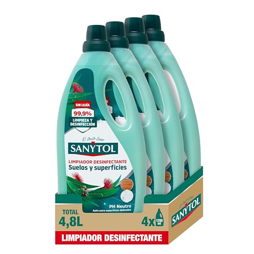 24% DESCUENTO Sanytol – Botella Desinfectante Limpiahogar, Elimina Bacterias, Hongos y Virus Sin Lejía, Perfume Eucaliptus   Pack de 4 x 1.200 ML = 4,8L