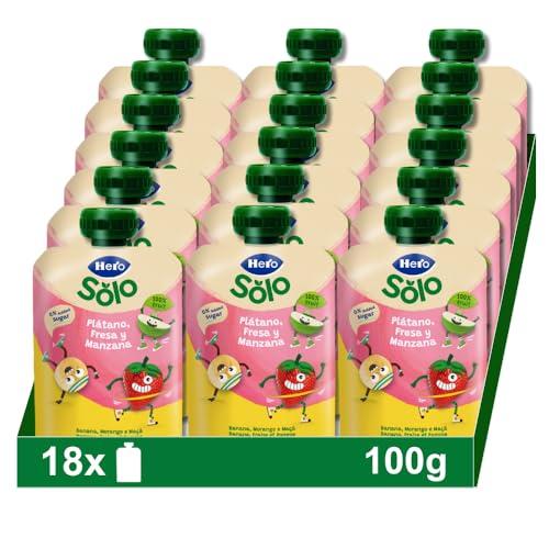Hero   Bolsitas con Plátano, Fresa y Manzana, Para Bebés a Partir de los 12 Meses   Pack de 18 x 100 g, El embalaje puede variar