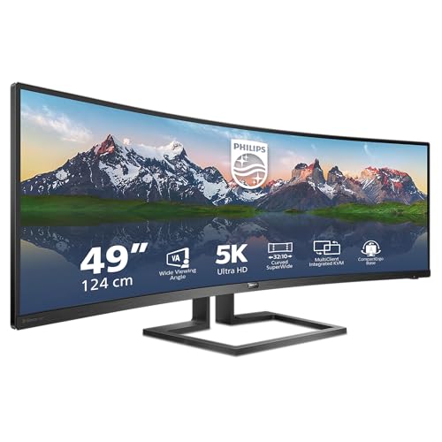 BUENA OFERTA 36% DESCUENTO Philips Monitors 498P9/00, 49″ Curved 1800R, SuperWide, 70Hz, VA, Adaptive Sync (5120×1440, 450 cd/m, HDMI 2×2.0, Displayport 1×1.4), negro