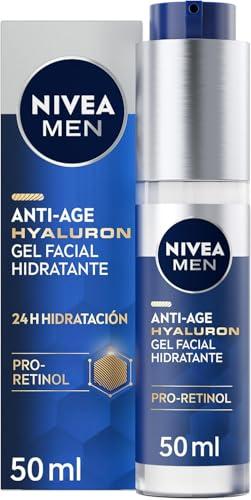 20% DESCUENTO NIVEA MEN Hyaluron Gel Facial Hidratante Antiedad (1 x 50 ml), gel reafirmante que reduce las arrugas, gel para hombre con ácido hialurónico