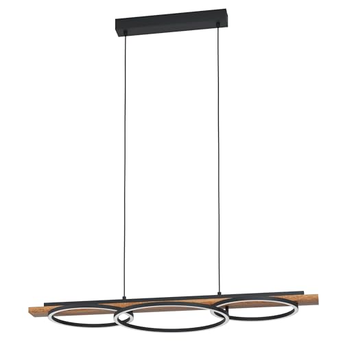 OFERTÓN SUPREMO 80% DESCUENTO Eglo LED lámpara colgante Boyal de 3 llamas regulable, lámpara colgante de metal, madera flameada, plástico, lámpara de mesa de comedor en negro, marrón, blanco, lámpara de salón