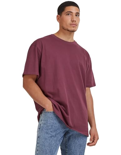 44% DESCUENTO URBAN CLASSICS Camiseta básica de manga corta, cuello redondo normal, de algodón grueso, largo normal, oversized, de hombre, moderna, color rojo, talla S