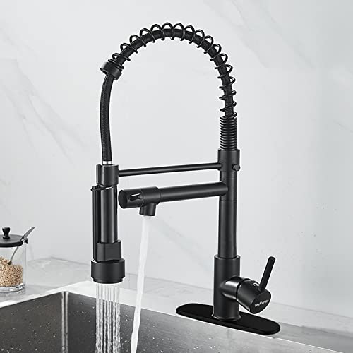 OFERTÓN SUPREMO 73% DESCUENTO Grifo de cocina, rociador extraíble de resorte, todo material de cobre, modo dual giratorio de agua fría y caliente con 2 salidas cabezal rociador,negro