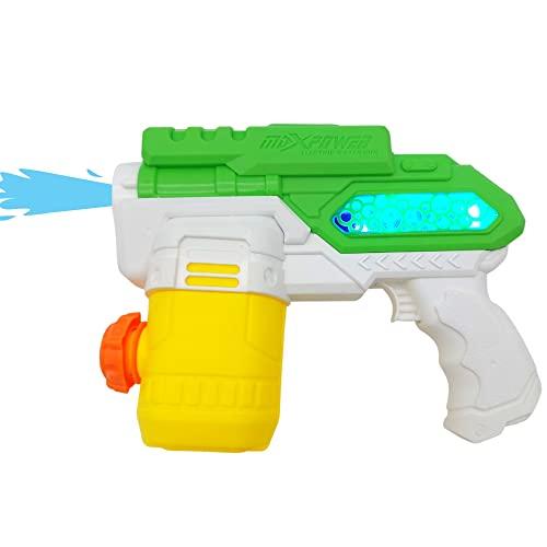 alldoro 63077 Pistola de Agua eléctrica Water Power Aprox. 22 cm, cañón de Agua con luz, Alcance hasta 8 Metros, Pistola de Agua para Playa, jardín y Ocio, para niños a Partir de 3 años, Verde