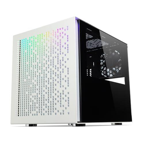 Tecware Chasis blanco Quad TG RGB mATX/mITX Gaming y B2B con 1 PWM de 200 mm y 1 PWM de 120 mm
