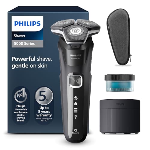 33% DESCUENTO Philips Serie 5000 Afeitadora Eléctrica Hombre, Máquina de Afeitar Barba con Recortadora, 45 cuchillas, Cuida la piel, 60min de uso, En Seco y Húmedo, Recargable, Centro de Limpieza, S5898/50, Negro