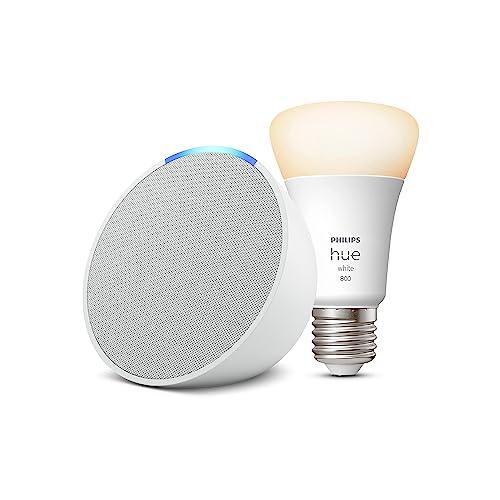 BUENA OFERTA 26% DESCUENTO Echo Pop | Blanco + Philips Hue White Bombilla Inteligente (E27), compatible con Alexa   Kit de inicio de Hogar digital