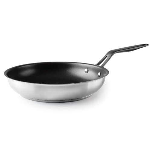 LACOR 47428 Sartén Antiadherente Origin, Acero Inoxidable 18/10, Antiadherente QuanTanium®, Libre de PFO, Fondo Termodifusor Sandwich, Lavado a Mano, Apto Inducción, Apto para Horno, Ø28cm