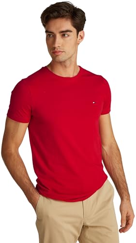 52% DESCUENTO Tommy Hilfiger Camiseta de Manga Corta Hombre Stretch Slim Fit tee Cuello Redondo, Multicolor (Medium Red), M