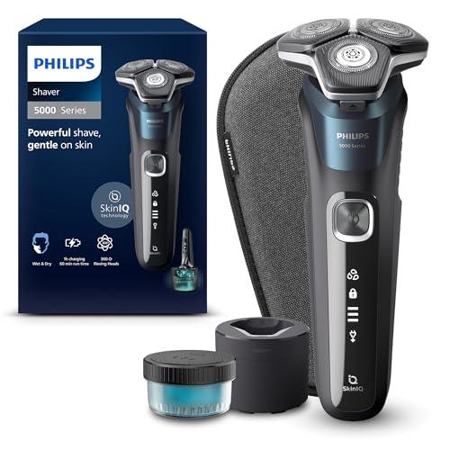 56% DESCUENTO Philips Shaver serie 5000, afeitadora eléctrica Wet & Dry con tecnología SkinIQ, cortapatillas desplegable, estuche de viaje, Quick Clean Pod, azul eléctrico, modelo S5889/50