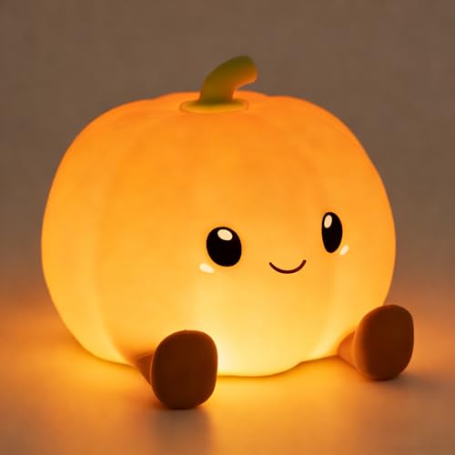 Luz Nocturna Infantil Calabaza, Luz Bebe Nocturna LED de Blandos, Lampara Bebe Noche con 3 Modos Brillo, Recargable, Táctil, Temporizador 20 min, Decoración para Dormitorio, Regalo para Bebés y Niños
