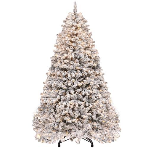 YITAHOME Árbol de Navidad Artificial preiluminado de 6 pies con 250 LED Integrados, Pino Flocado de Nieve Completa con 800 Puntas flocadas, Marco y Soporte de Metal Plegable, árbol de Navidad