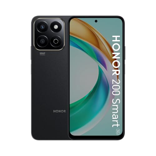 HONOR 200 Smart 5G   Smartphone de 256GB, Batería de 5200mAh, Pantalla 6,8‘’, IP64 Resistente al agua, Qualcomm Snapdragon 4 Gen 2, Resistencia a caídas de 5 estrellas, Dual SIM, NFC, Midnight Black