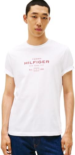 60% DESCUENTO Tommy Hilfiger Camiseta de Manga Corta Hombre Stack Graphic tee con Cuello Redondo, Blanco (White), L