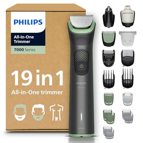 Philips Recortadora todo en uno de 19 en 1 Serie 7000 Afeitadora y cortapelos hombre para rostro, cabeza y cuerpo, cuchillas de acero autoafilables, 26 longitudes, recargable, MG7962/30