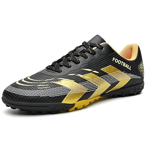 NUTTOPL Zapatillas de Fútbol Hombre Profesionales Atletismo Calzado de Fútbol Zapatillas de Deporte Entrenamiento para Césped Artificial Negro Oro 35 EU