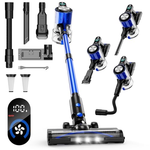 BUENA OFERTA 31% DESCUENTO Aspiradora sin Cable, 50KPa/500W/60Min Aspirador sin Cable con 3 Modos, Pantalla, Cepillo Antienredos, Cargador de Pared, Aspirador Escoba Silencioso para Pelo de Animales/Alfombras/Suelos/Coches