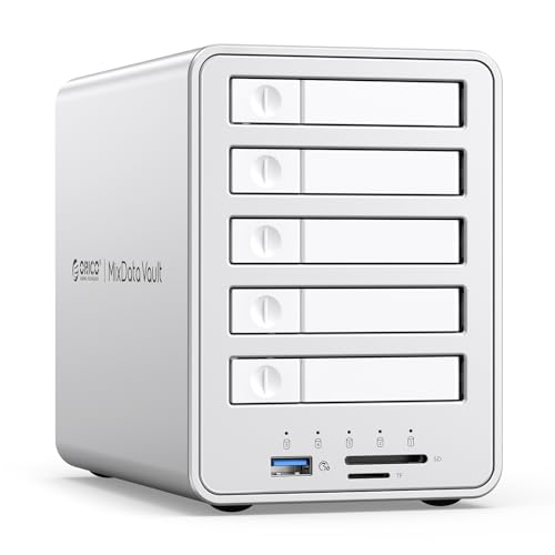 ORICO All Flash 5 Bay Raid Caja de Disco Duro Compatible 2.5 SATA HDD/SSDs con 10Gbps USB 3.2 Gen 2,Soporta Extensi贸n Daisy Chain y 7  Modos RAID 8858RC3