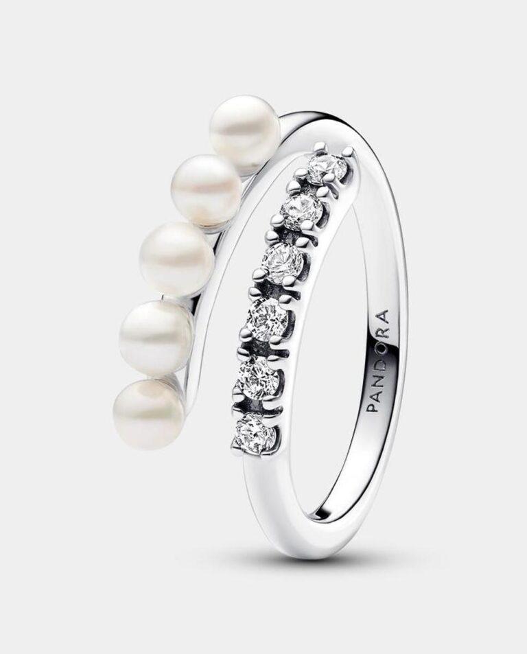 Anillo en plata de ley Abierto Perlas Cultivadas de Agua Dulce y Pavé · PANDORA · El Corte Inglés