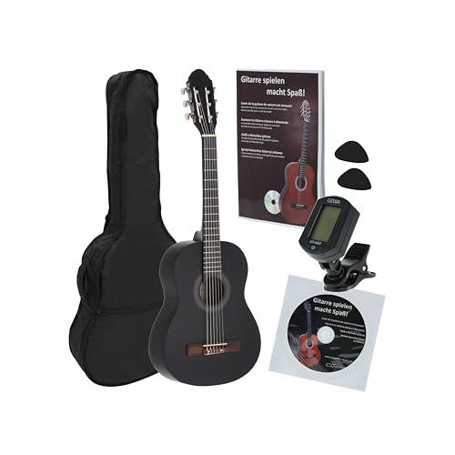 OFERTÓN SUPREMO 77% DESCUENTO Juan Miguel Navarrez guitarra de concierto, guitarra clásica, 1/2 negro, Starter Set (incl. funda, púas, libro con CD, afinador)
