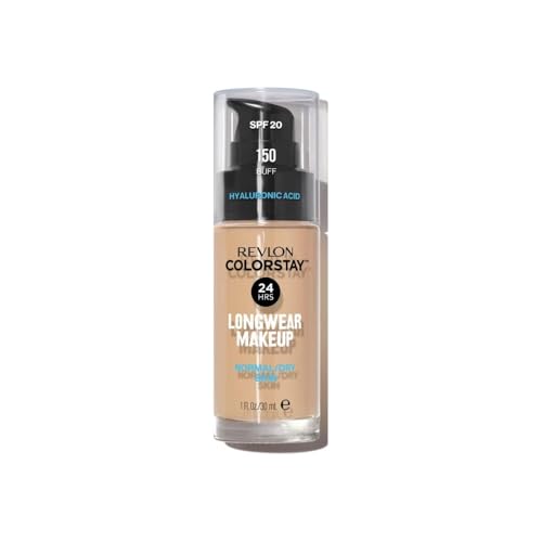REVLON – ColorStay Makeup, Base de Maquillaje SPF 20 con Ácido Hialurónico, Sin Aceites, 24 h de Duración, Acabado Natural, Resistente al Agua, para Piel Normal y Seca, Tono 150, Buff – 30 ml