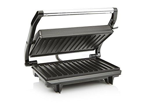 Tristar GR 2650 Parrilla eléctrica con superficie de cocinado de 22.5 x 14 cm, revestimiento antiadherente, tapa flotante, libre de BPA y PFOA, almacenamiento para el cable, 700 W, Color Negro