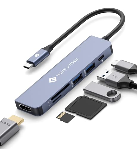 OFERTÓN SUPREMO 78% DESCUENTO NOVOO Hub USB C, 6 en 1 Adaptador USB C con PD 100W Porta Carga, 4K HDMI, 2 USB 3.0, Lector de Tarjeta SD/TF, multipuerto Adaptador para MacBook Air/Pro y Otros Dispositivos Tipo C