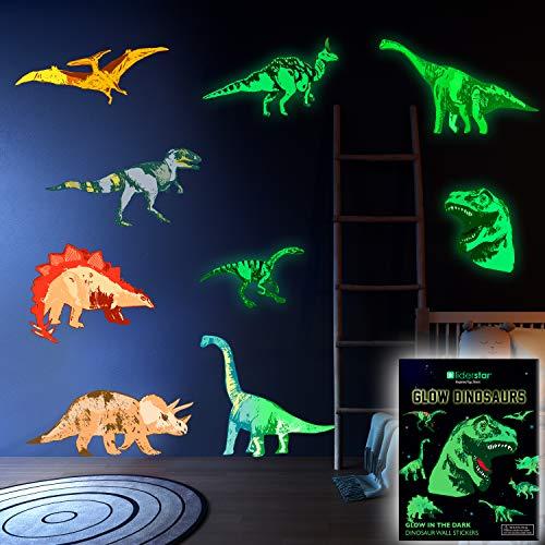 Calcomanías de pared de dinosaurio que brillan en la oscuridad para niños, calcomanías de dinosaurio extraíbles para techo, dormitorio, guardería o sala de juegos, decoración de pared autoadhesiva