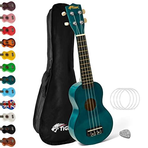 TIGER Ukelele soprano 2501 BL con bolsa de transporte, púa de fieltro y cuerdas de repuesto, color azul