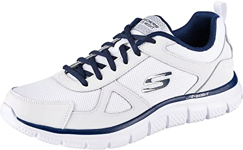 49% DESCUENTO Skechers Track Scloric, Zapatillas Hombre, White Leather Mesh Pu Navy Trim, 45 EU