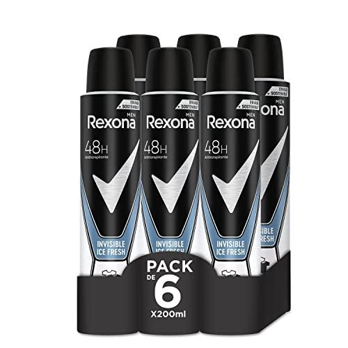 Rexona Invisible Desodorante Aerosol Antitranspirante para hombre Ice 200ml   Pack de 6, El embalaje puede variar