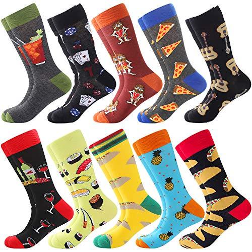 Bonangel   Calcetines de algodón estampados para hombre, patrones de fantasía, diseños divertidos y coloridos 10 Paia pizza 2 Talla única