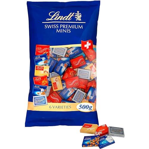 BUENA OFERTA 26% DESCUENTO LINDT Napolitanas Suizas, contiene un surtido de minitabletas de chocolate envueltas individualmente, chocolate con leche, de chocolate blanco,chocolate negro,chocolate con avellanas, aprox76uds, 500g